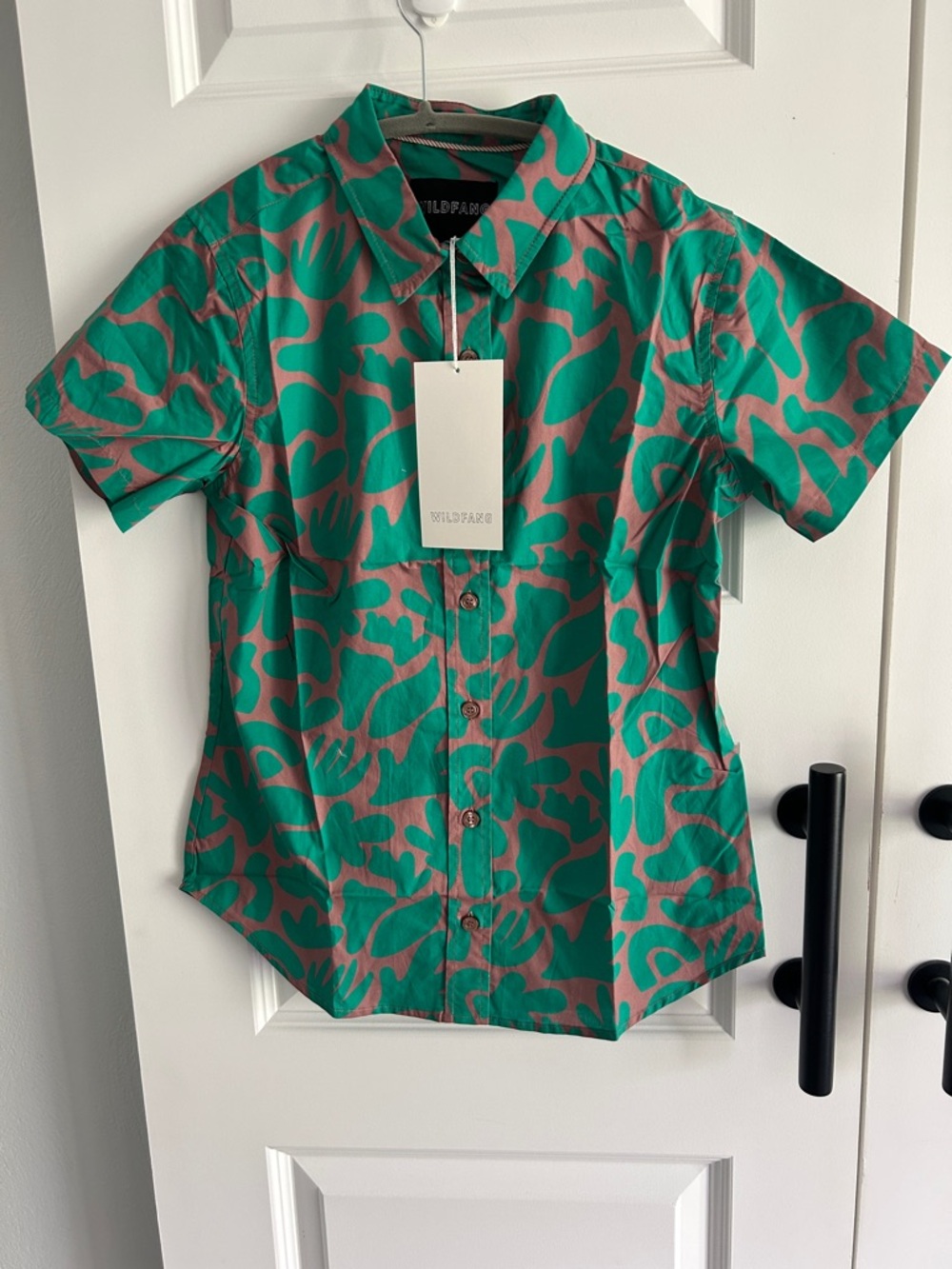 Wildfang  Green & Tan Printed Button-Up shirt size XS UNISEX
